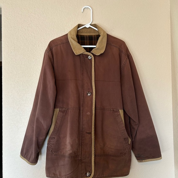Vintage Women’s Flannel Lined Chore Work Barn Coat Jacket Corduroy Collar L - Picture 7 of 10